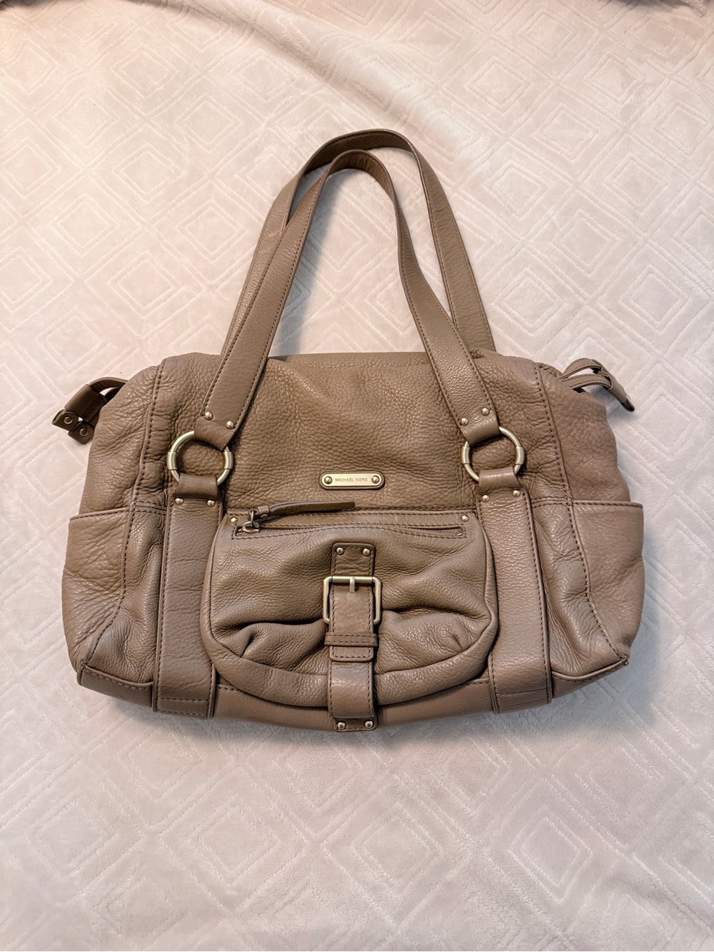 Michael kors Austen taupe pebbled leather shoulder bag satchel purse